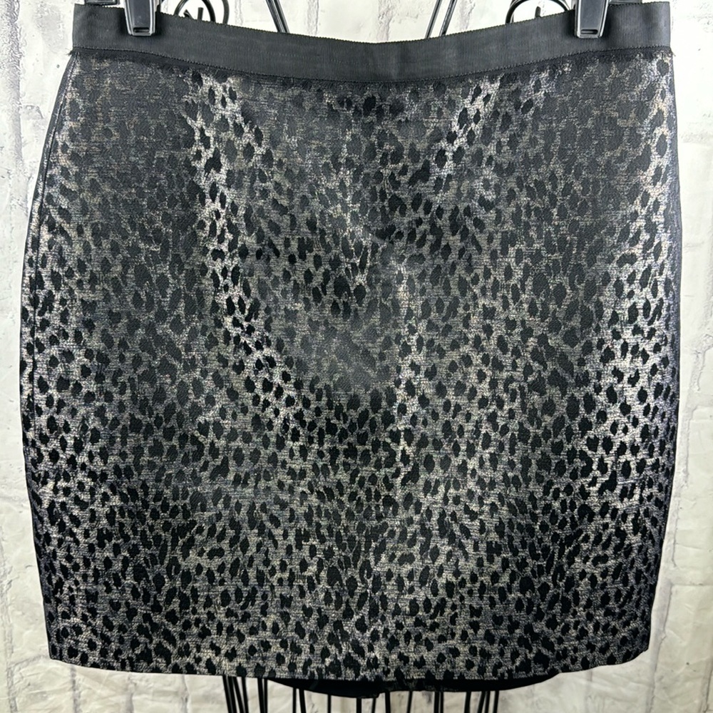 Ann Taylor Metallic Animal Print Mini Skirt Cheetah Pencil Back Zip Lined